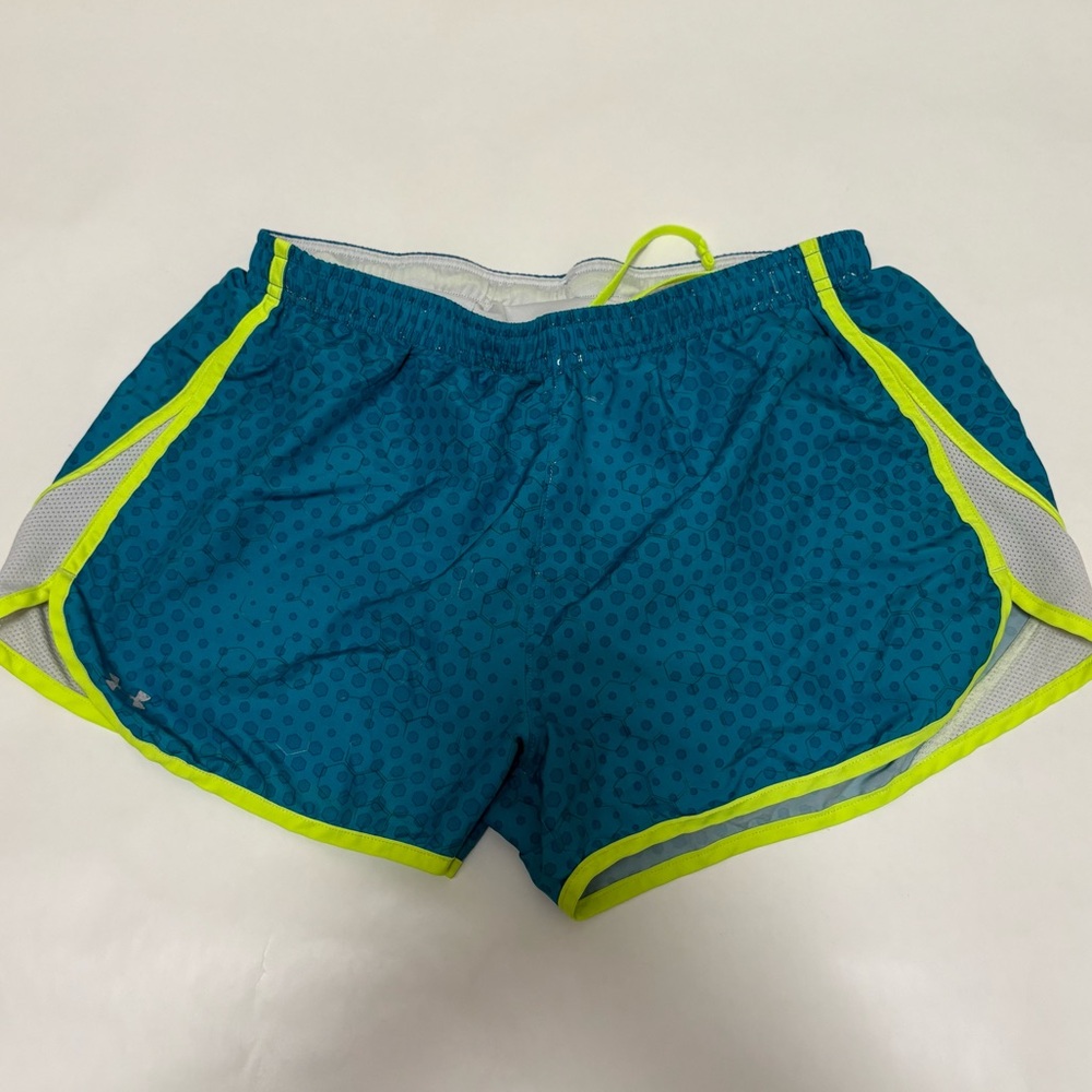 Under Armour Women’s Teal Blue 3” Honeycomb Geometric Athletic Running Shorts L - Picture 3 of 6